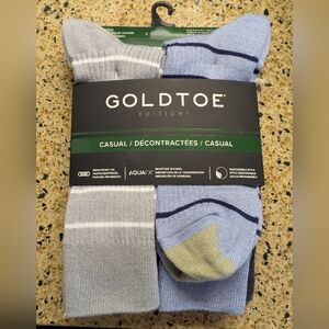 Gold Toe Crew Socks, Men's, 6 Pack, Blue, Gray, Taupe, Stripes, NWT, NEW Goldtoe